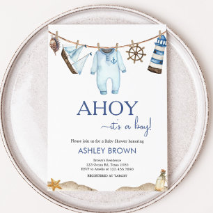 Nautical Sailor Ahoy Baby Shower Invitation