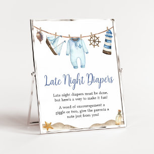 Nautical Sailor Ahoy Baby Shower Late Night Diaper Poster
