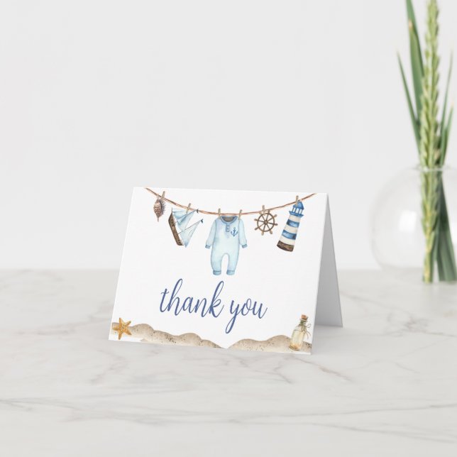 Nautical Sailor Ahoy Baby Shower Thank You Card (Front)