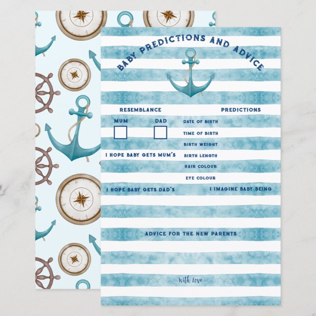 Nautical Sailor Baby Shower Predictions & Advice (Front/Back)