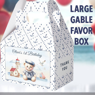 Nautical Sailor Bear 1st Birthday Large Gable Favour Box