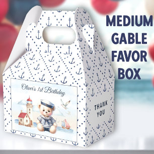 Nautical Sailor Bear 1st Birthday Medium Gable Favour Box