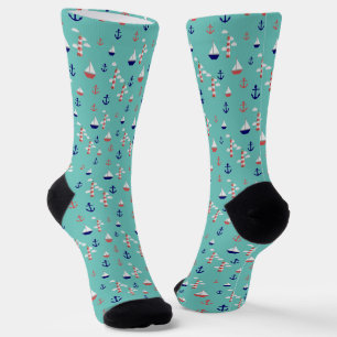 Nautical Sailor Blue Lighthouse Sailboat Anchor Socks