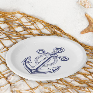 Nautical Sailor Navy Blue Ship Anchor Wedding  Paper Plate