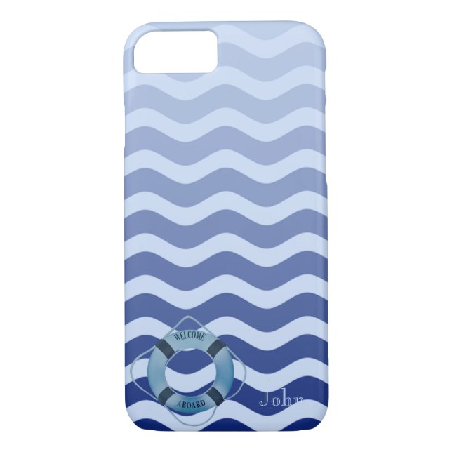 Nautical Sailor  Navy Blue Waves Stripe Case-Mate iPhone Case (Back)