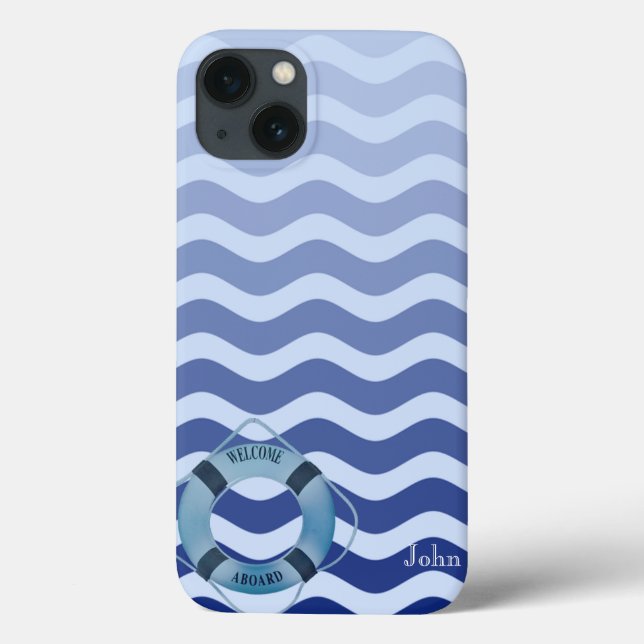 Nautical Sailor  Navy Blue Waves Stripe Case-Mate iPhone Case (Back)