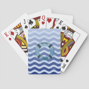 Nautical Sailor Navy Blue Waves Stripe Playing Cards
