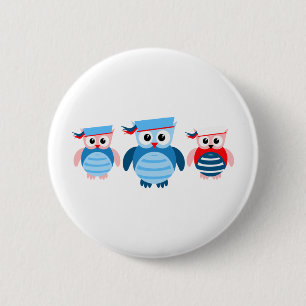 Nautical Sailor Owls 6 Cm Round Badge