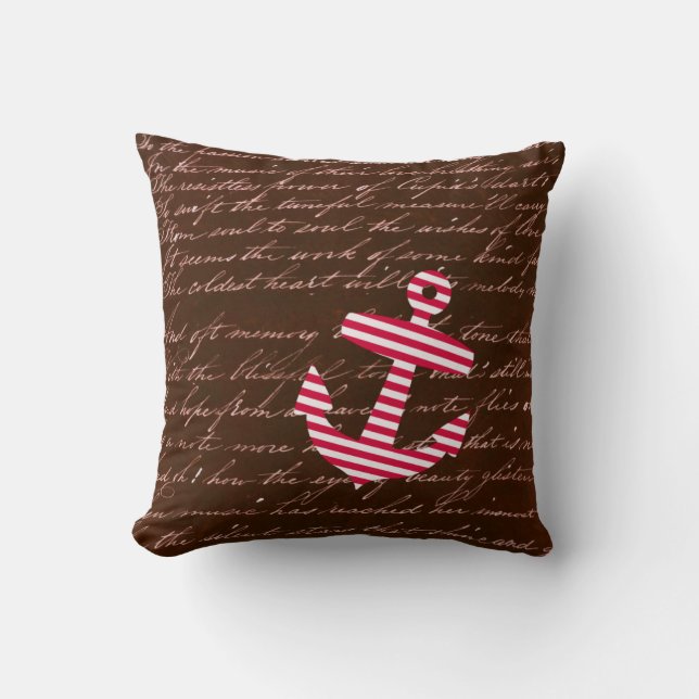 Nautical Sailor Stripe Red Anchor pillow / cushion (Front)