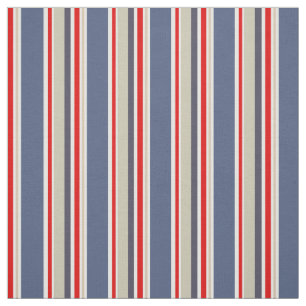 Nautical Sailor Stripes Red White Blue Grey Beige Fabric