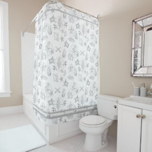 Nautical Sailor Tattoos Grey and White Patterned Shower Curtain