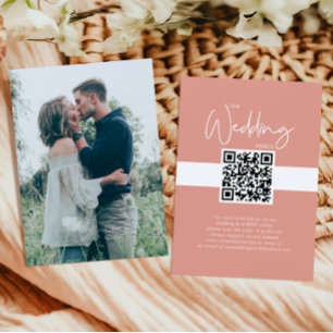 Nautical Salmon Wedding Website QR Code Photo RSVP Enclosure Card