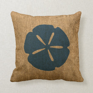 Nautical Sand Dollar Rustic Deep Sea Blue Cushion
