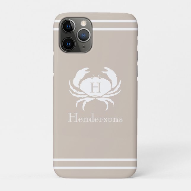 Nautical Sand Tan Taupe White Crab Monogram Name  Case-Mate iPhone Case (Back)