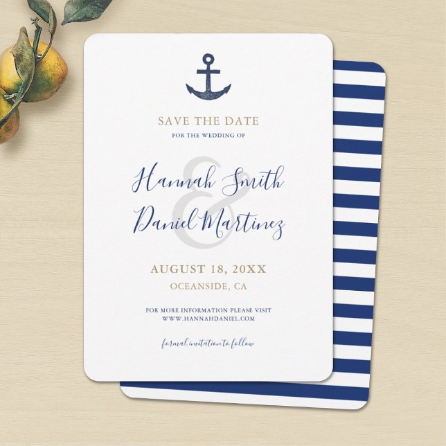 Nautical Save the Date Blue Anchor Invitation Card (Creator Uploaded)