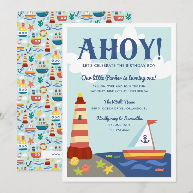 Nautical Scene Kids Birthday Party Invitation (Front/Back)