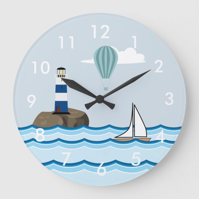 Nautical Scene with Lighthouse and Sailboat Large Clock (Front)