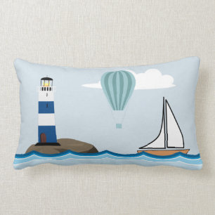 Nautical Scene with Lighthouse and Sailboat Lumbar Cushion