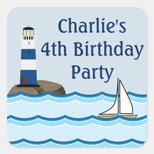 Nautical Scene with Lighthouse and Sailboat Square Sticker (Front)