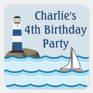 Nautical Scene with Lighthouse and Sailboat Square Sticker