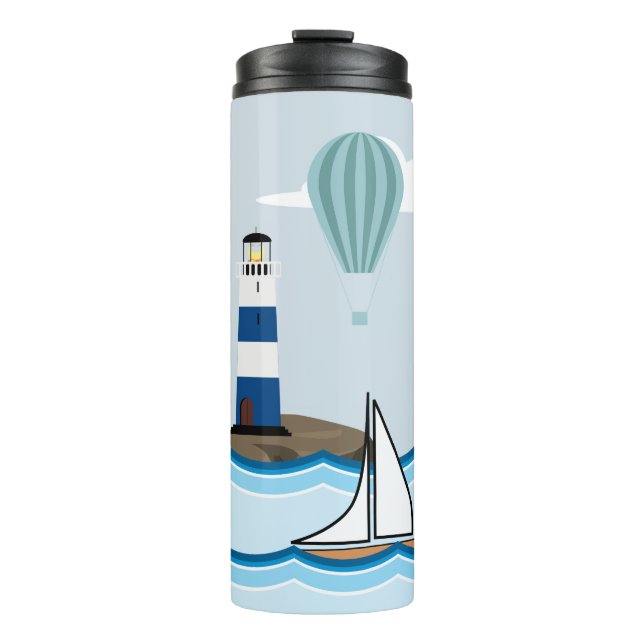 Nautical Scene with Lighthouse and Sailboat Thermal Tumbler (Front)
