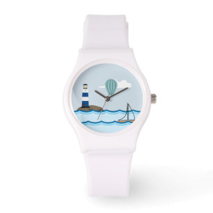 Nautical Scene with Lighthouse and Sailboat Watch