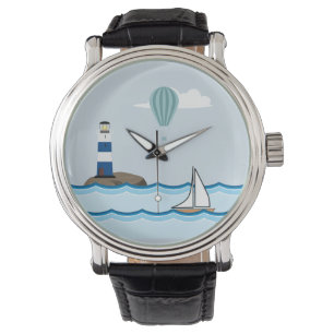 Nautical Scene with Lighthouse and Sailboat Watch