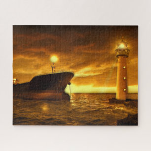 Nautical Scene with Lighthouse Jigsaw Puzzle
