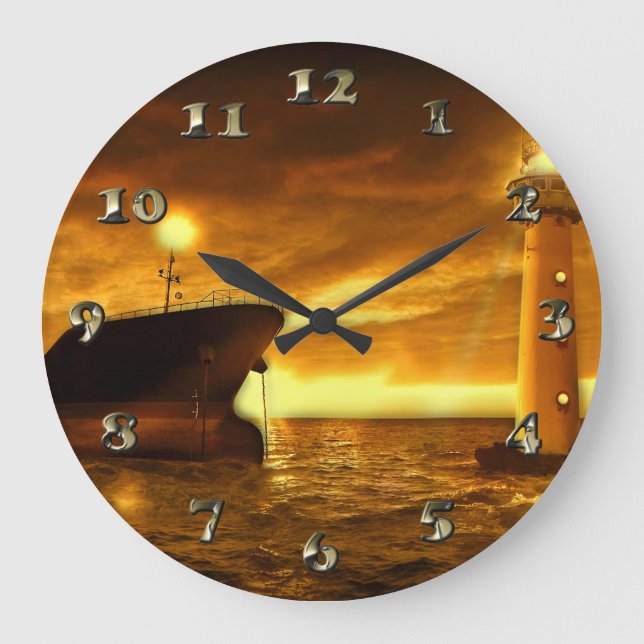 Nautical Scene with Lighthouse Large Clock (Front)