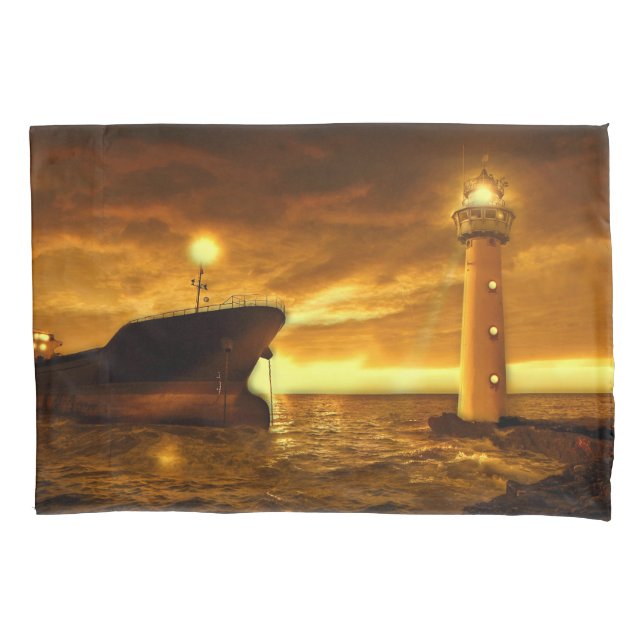 Nautical Scene with Lighthouse Pillowcase (Front)
