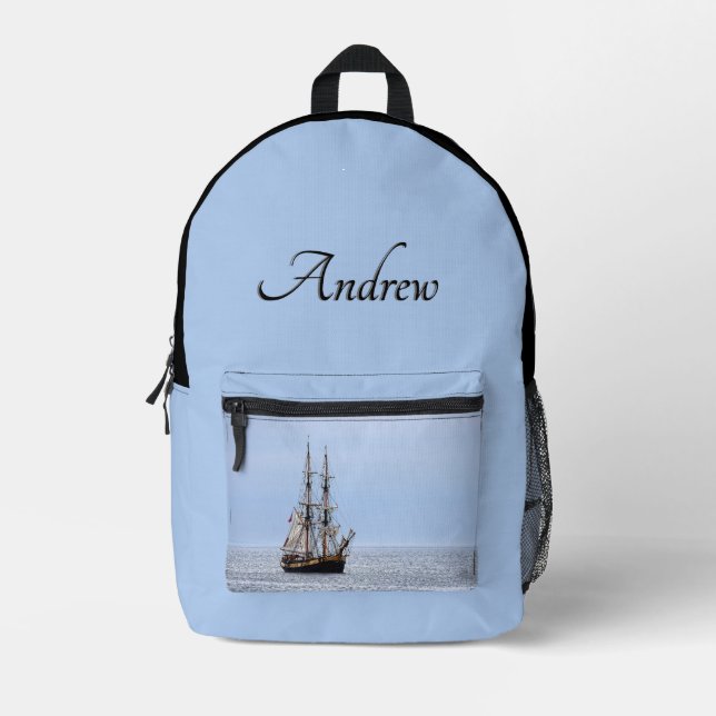 Nautical Schooner Blue Skies Personal Printed Backpack (Front)
