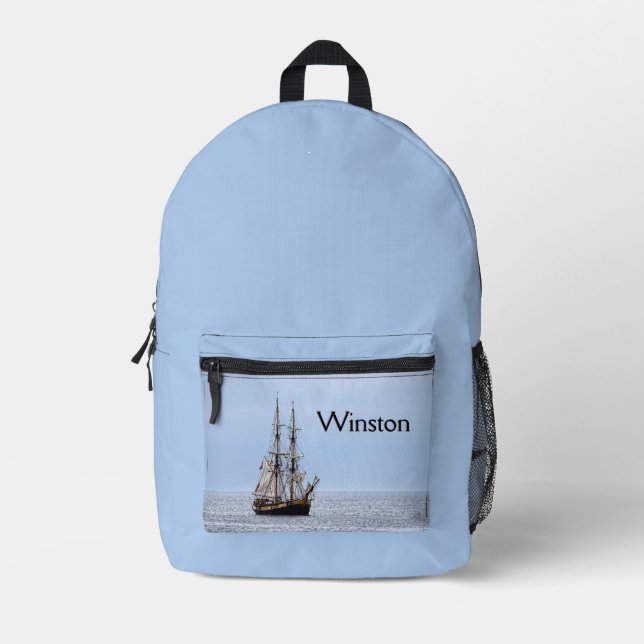 Nautical Schooner Blue Skies Personal Printed Backpack (Front)