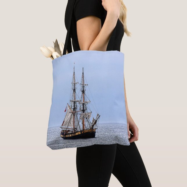 Nautical Schooner Blue Skies Tote Bag (Close Up)