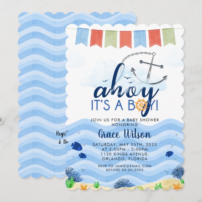 Nautical Sea Ahoy Its a Boy Baby Shower Invitation (Front/Back)