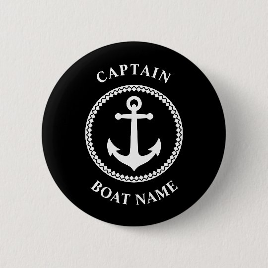 Nautical Sea Anchor Captain Boat Name Black 6 Cm Round Badge Zazzle.co.uk