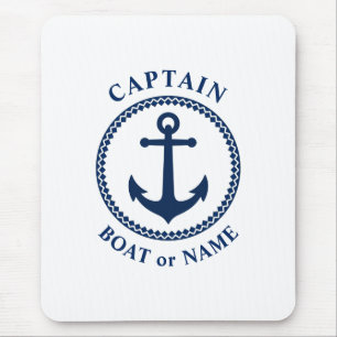 Nautical Sea Anchor Captain Boat or Name Navy Blue Mouse Mat