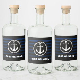 Nautical Sea Anchor Captain Name and Boat striped Liquor Bottle Label