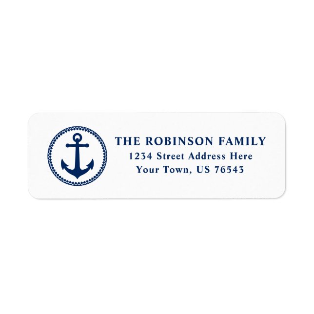 Nautical Sea Anchor Navy Blue On White Address (Front)