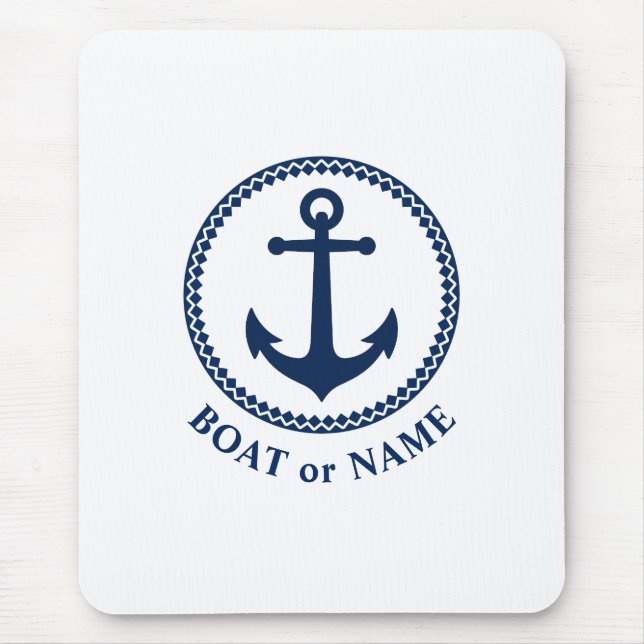 Nautical Sea Anchor Your Boat or Name Navy Blue Mouse Mat (Front)