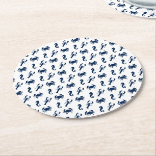Nautical Sea Animals pattern lobster crab seahorse Round Paper Coaster