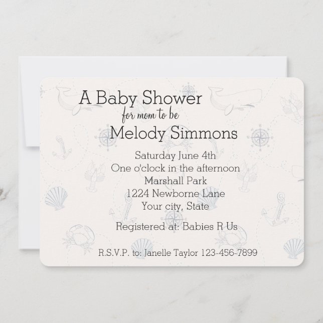 Nautical Sea Baby Shower Invitation (Back)
