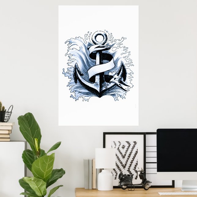 Nautical Sea Blue Anchor Poster (Home Office)