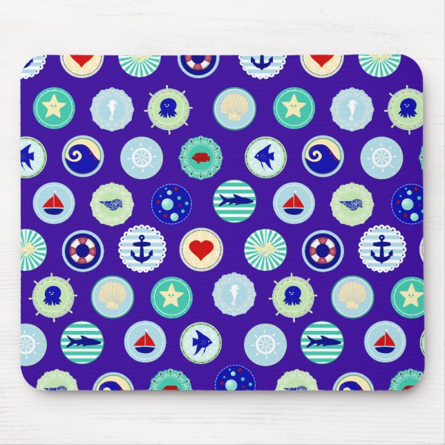 Nautical Sea Blue Sailor Pattern Mouse Mat (Front)