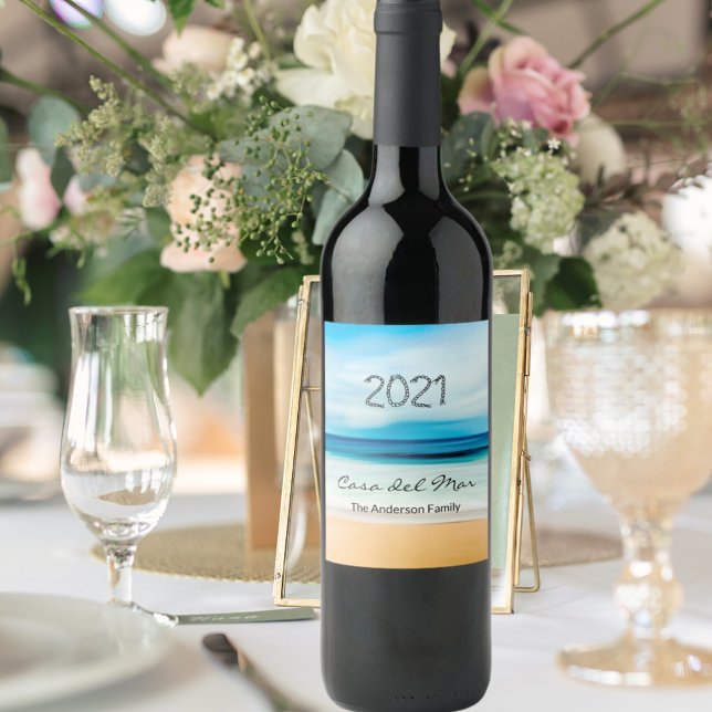 Nautical sea blue tropical beach house name wine label (Creator Uploaded)