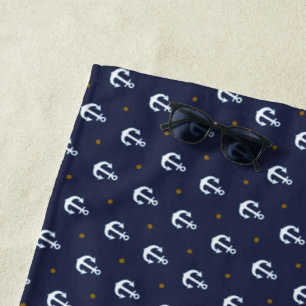 nautical sea boat anchors navy blue beach towel