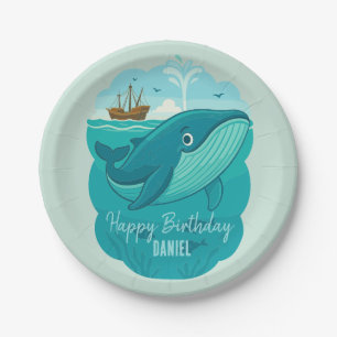 Nautical Sea Cartoon Whale Paper Plate