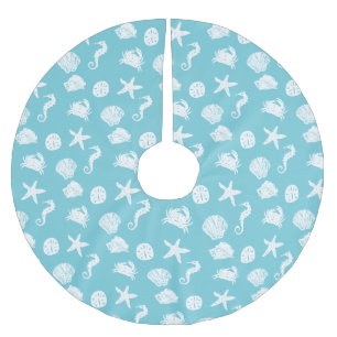 Nautical Sea Creatures Christmas Beach House Brushed Polyester Tree Skirt