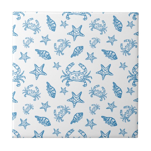 Nautical Sea Creatures Doodle Pattern Tile (Front)