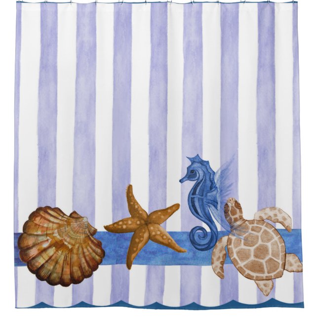 Nautical Sea Creatures Shower Curtain (Front)