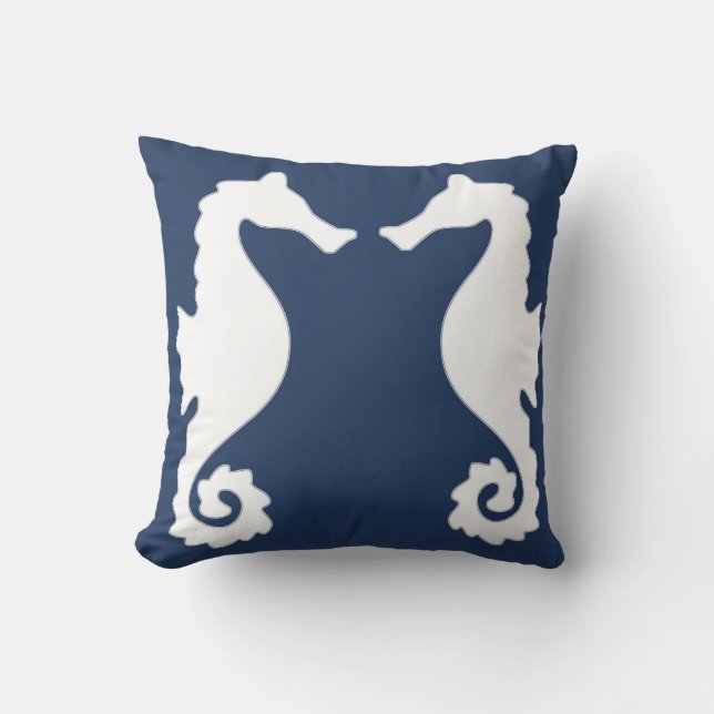 Nautical Sea Horses Throw Pillow (Front)
